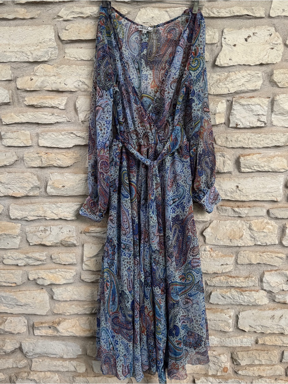 Paisley V-Neck Long Sleeve Maxi Dress - Blue Multi Y2K